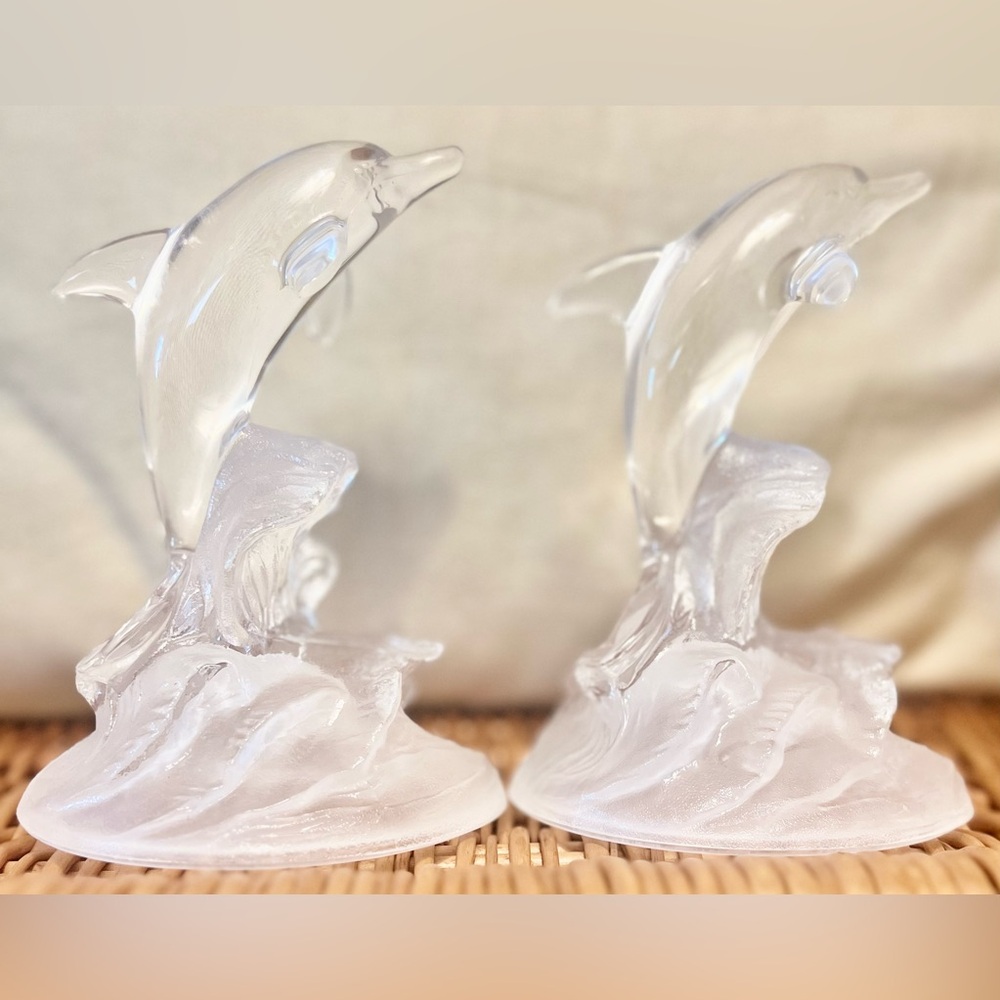 Set of 2 Boutique Cristal d'Arques France Lead Crystal Glass Dolphin Figurines